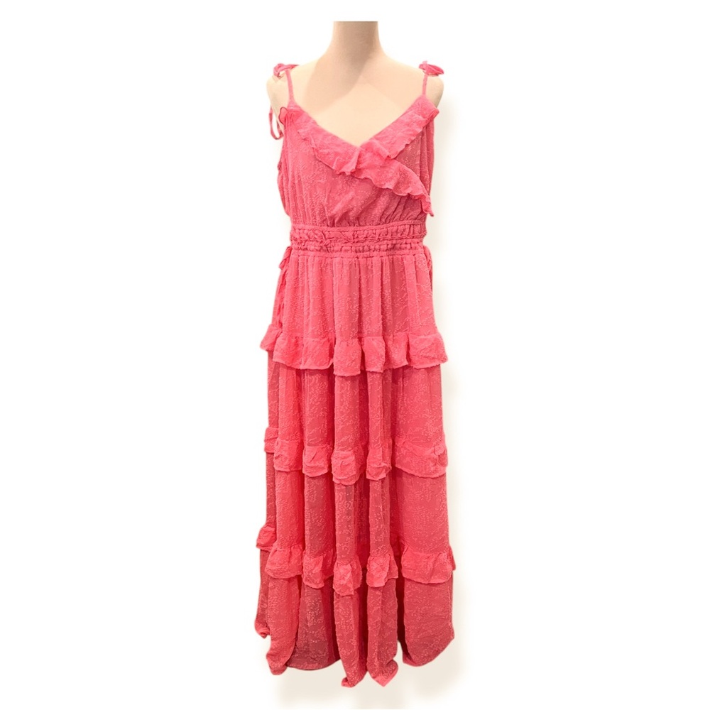 City Chic Renee Ruffle Tiered Maxi Dress Smocked Waist Calypso Coral 14 NEW